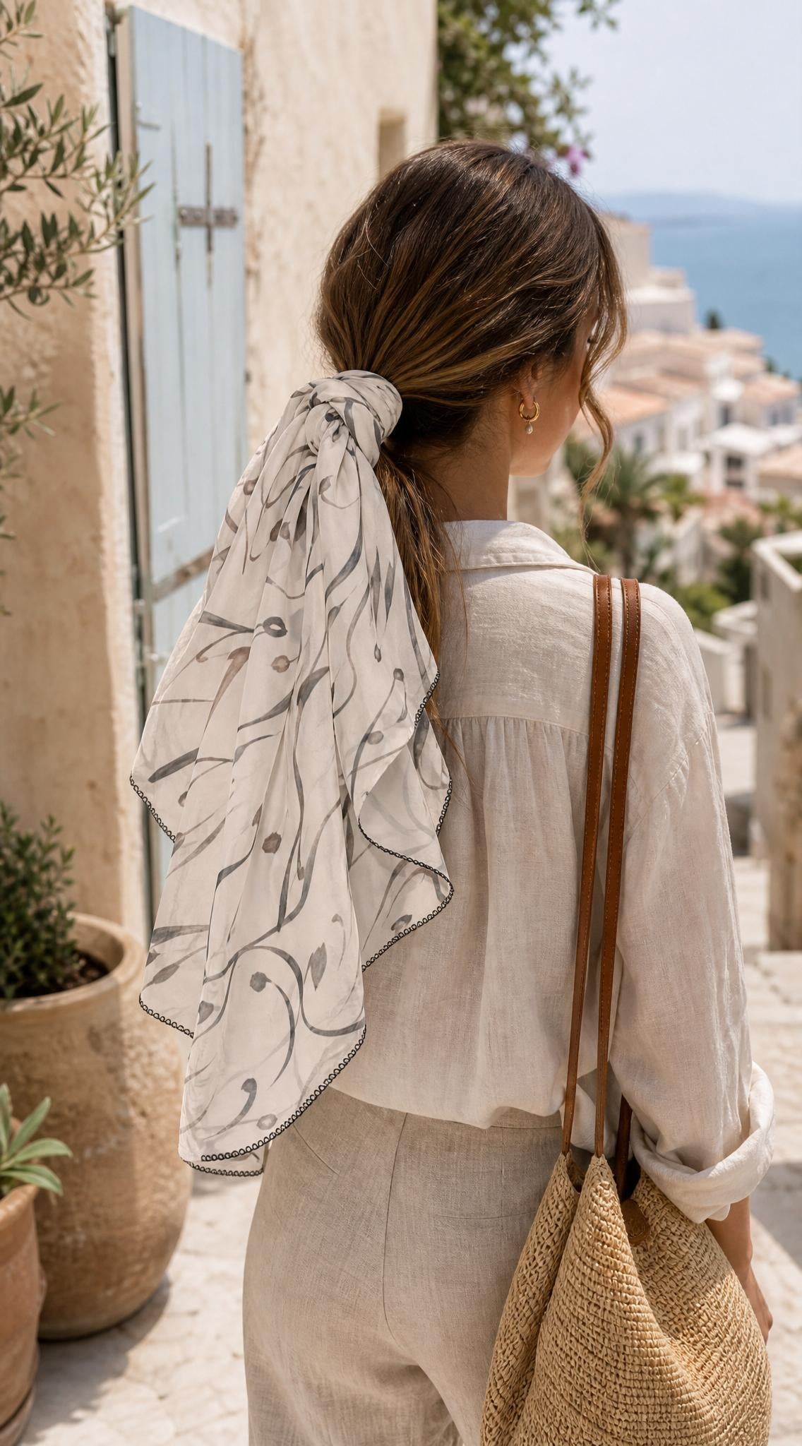 Mediterranean Calligraphy Lightweight Travel Scarf