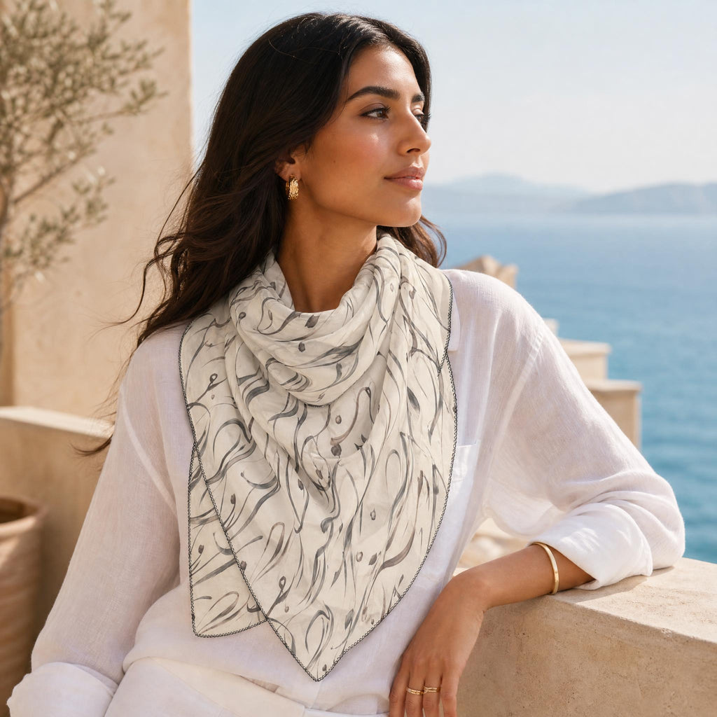 Mediterranean Calligraphy Lightweight Travel Scarf