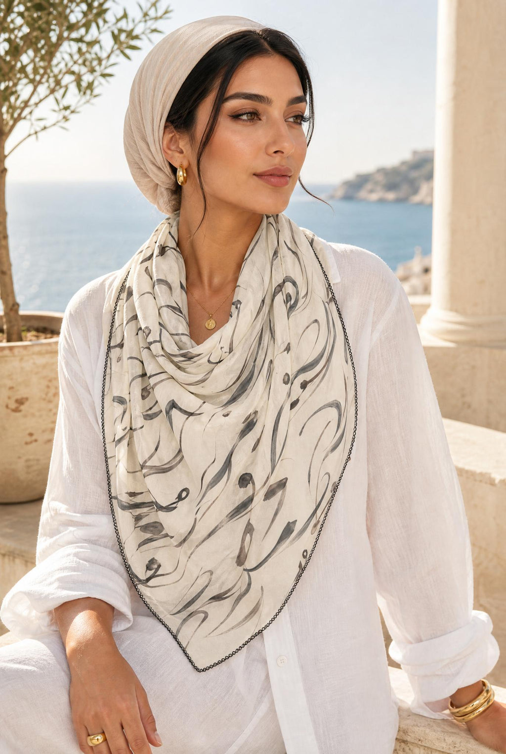 Mediterranean Calligraphy Lightweight Travel Scarf