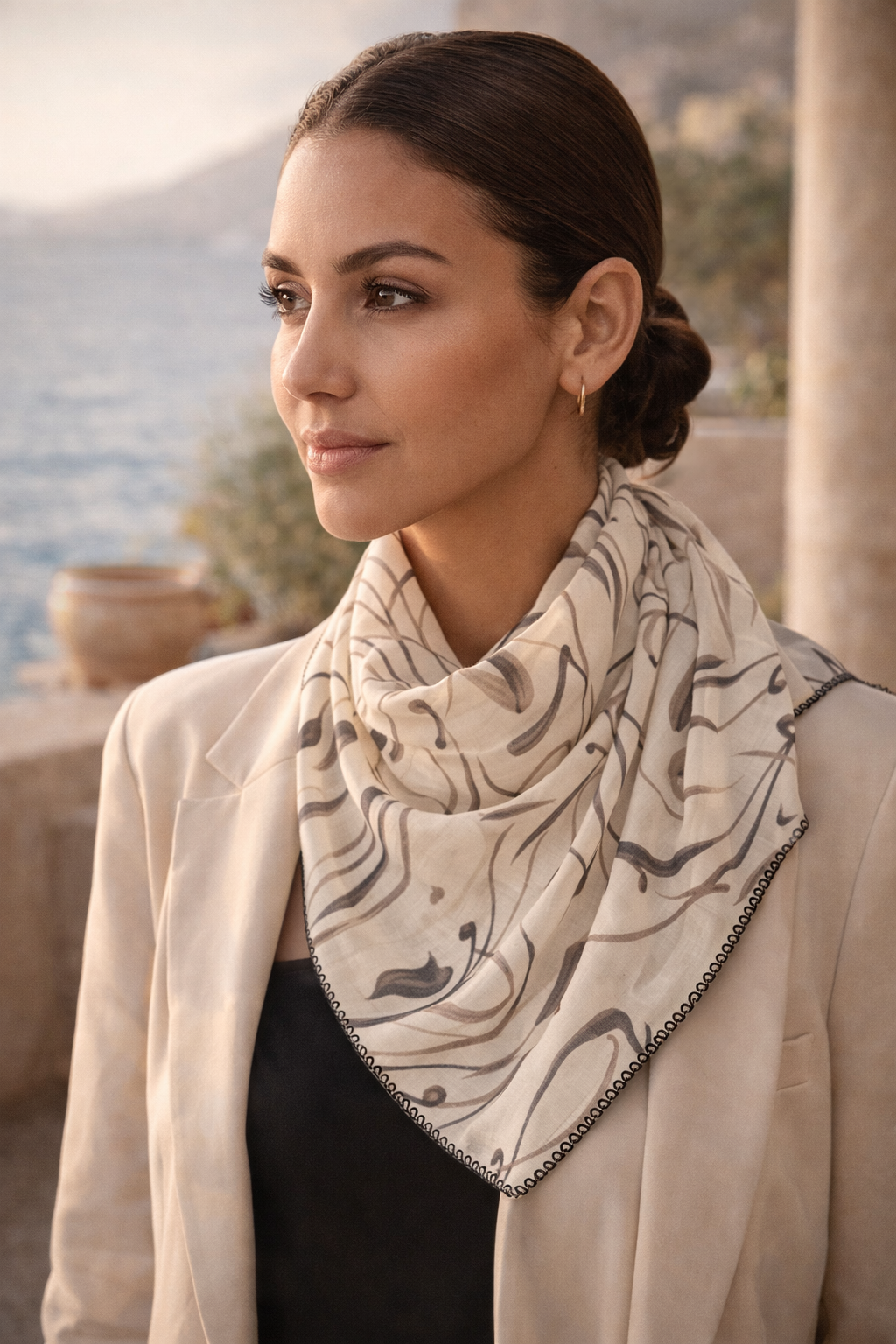 Mediterranean Calligraphy Lightweight Travel Scarf