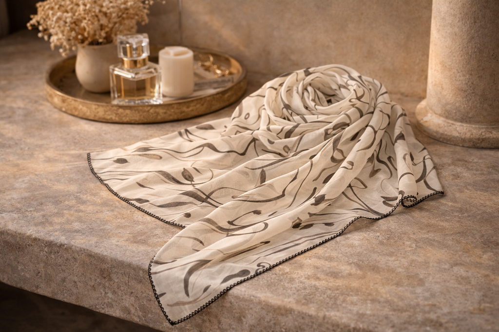 Mediterranean Calligraphy Lightweight Travel Scarf