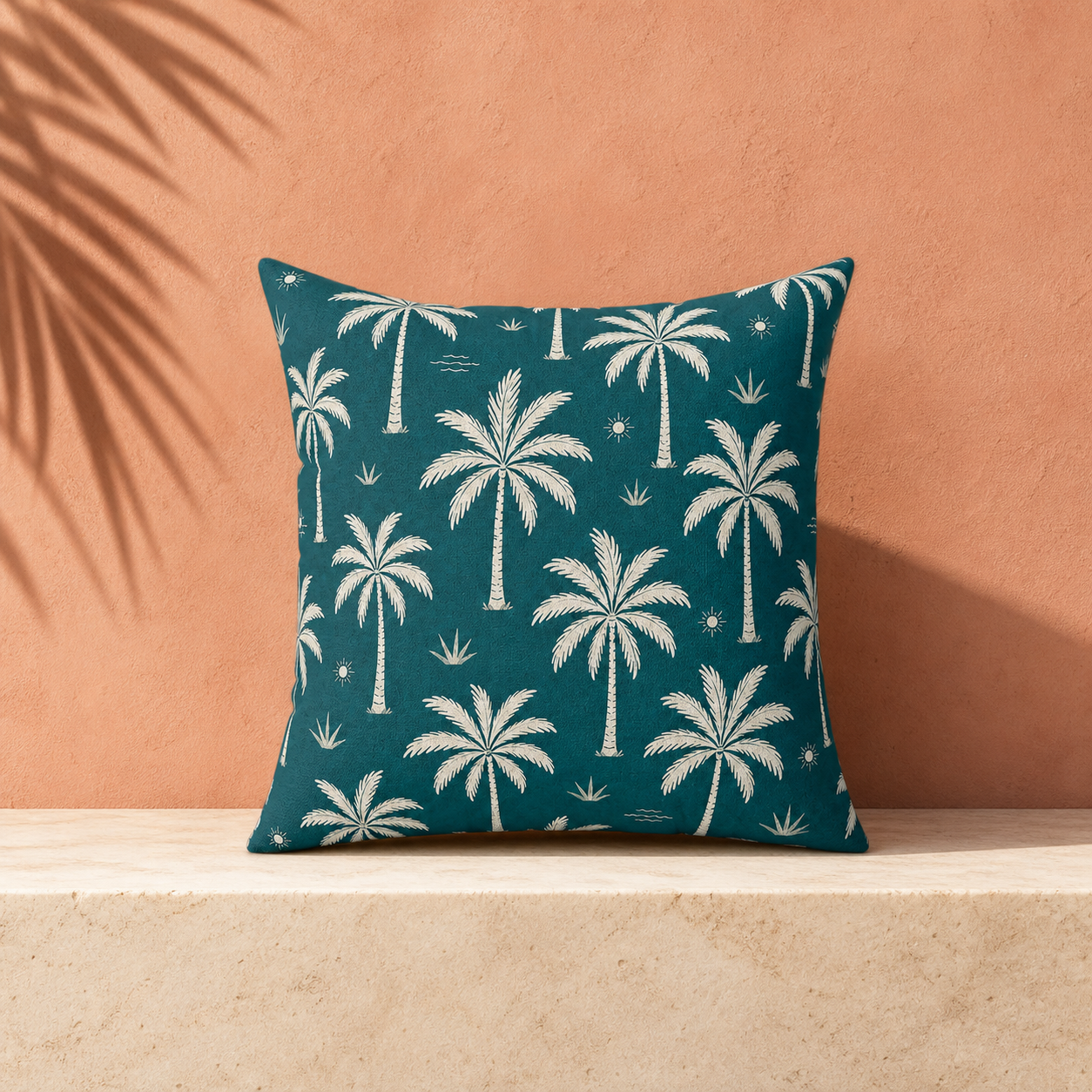 Teal French Riviera Palm Throw Pillow