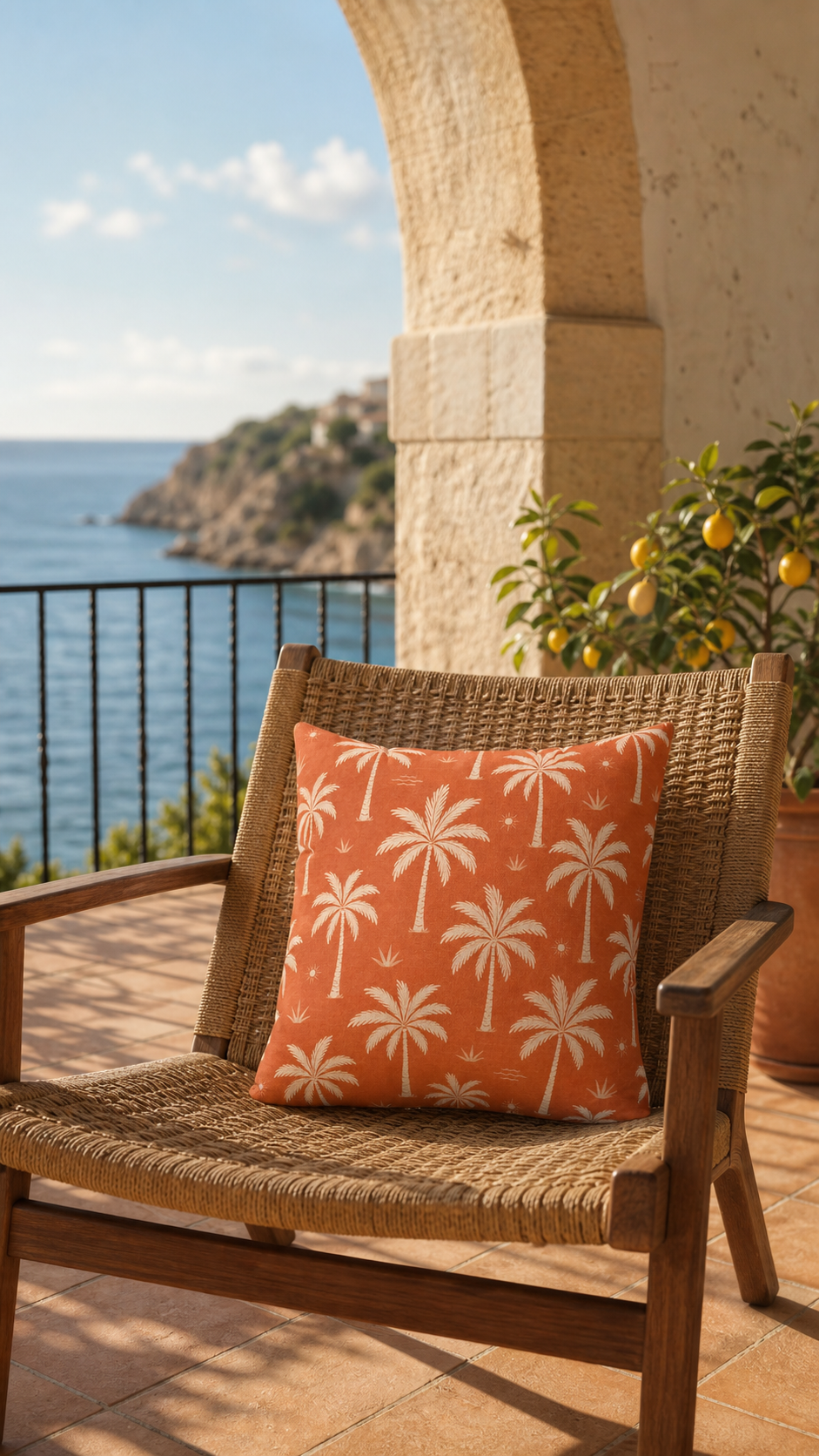 Riviera Terracotta Palm Tree Pattern Pillow