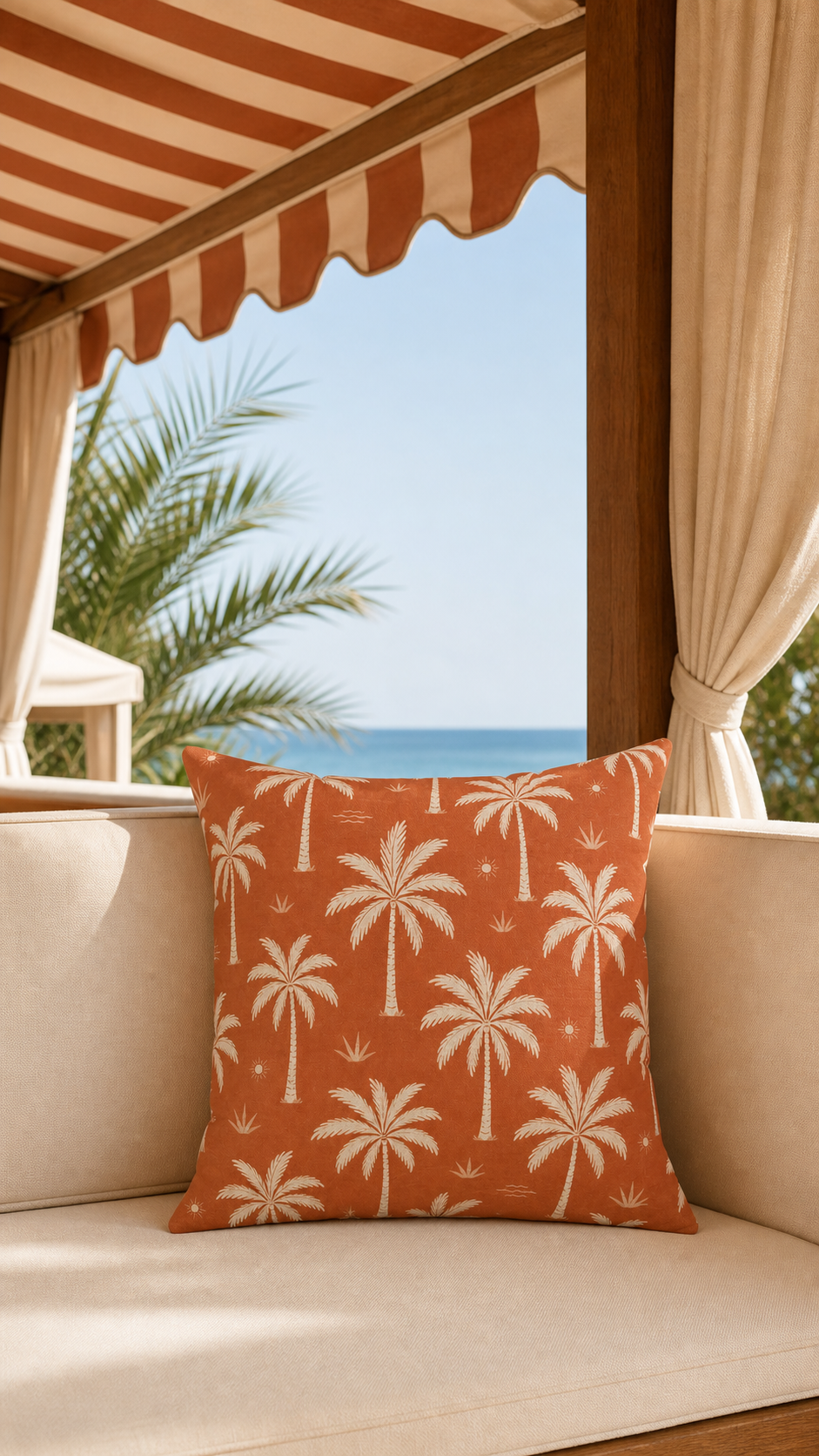 Riviera Terracotta Palm Tree Pattern Pillow