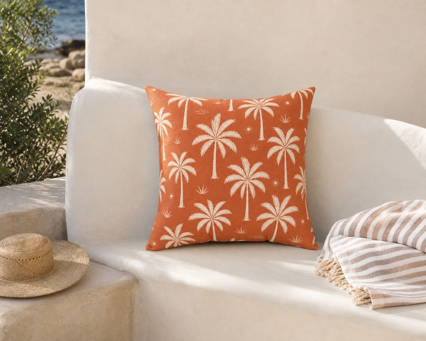 Riviera Terracotta Palm Tree Pattern Pillow