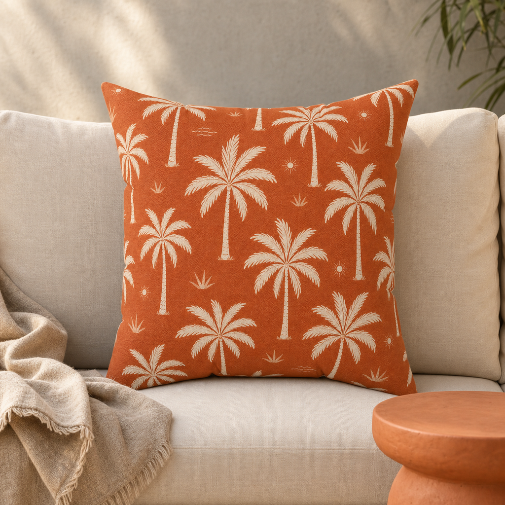 Riviera Terracotta Palm Tree Pattern Pillow