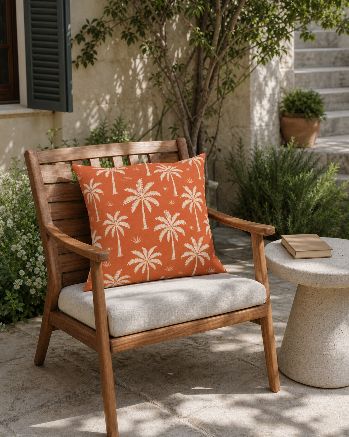 Riviera Terracotta Palm Tree Pattern Pillow