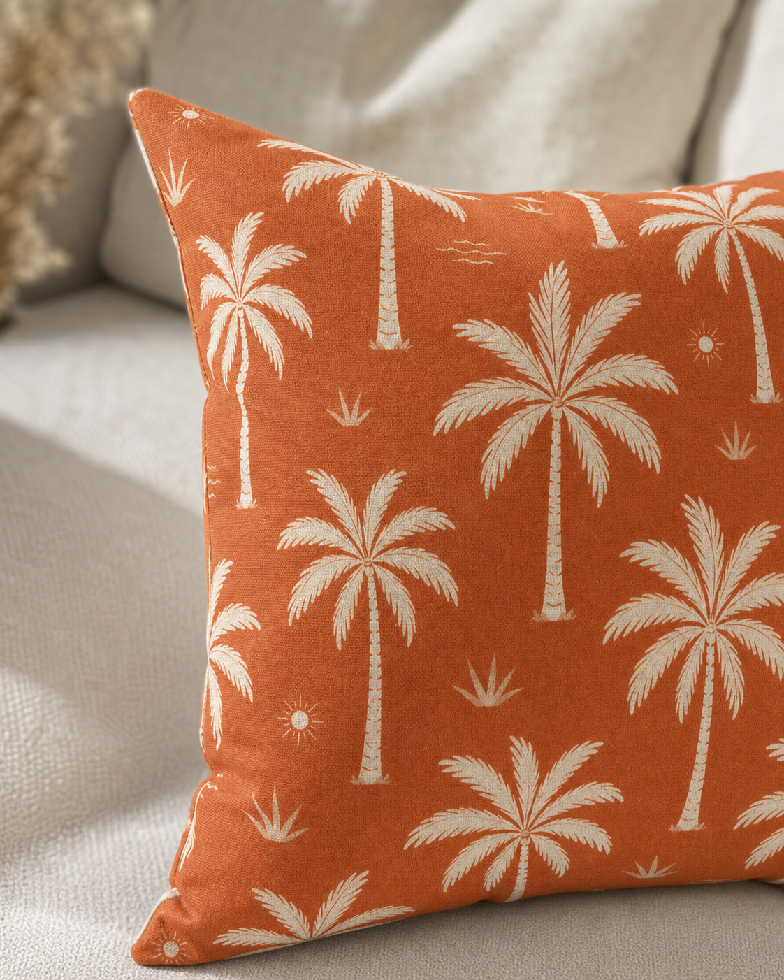 Riviera Terracotta Palm Tree Pattern Pillow