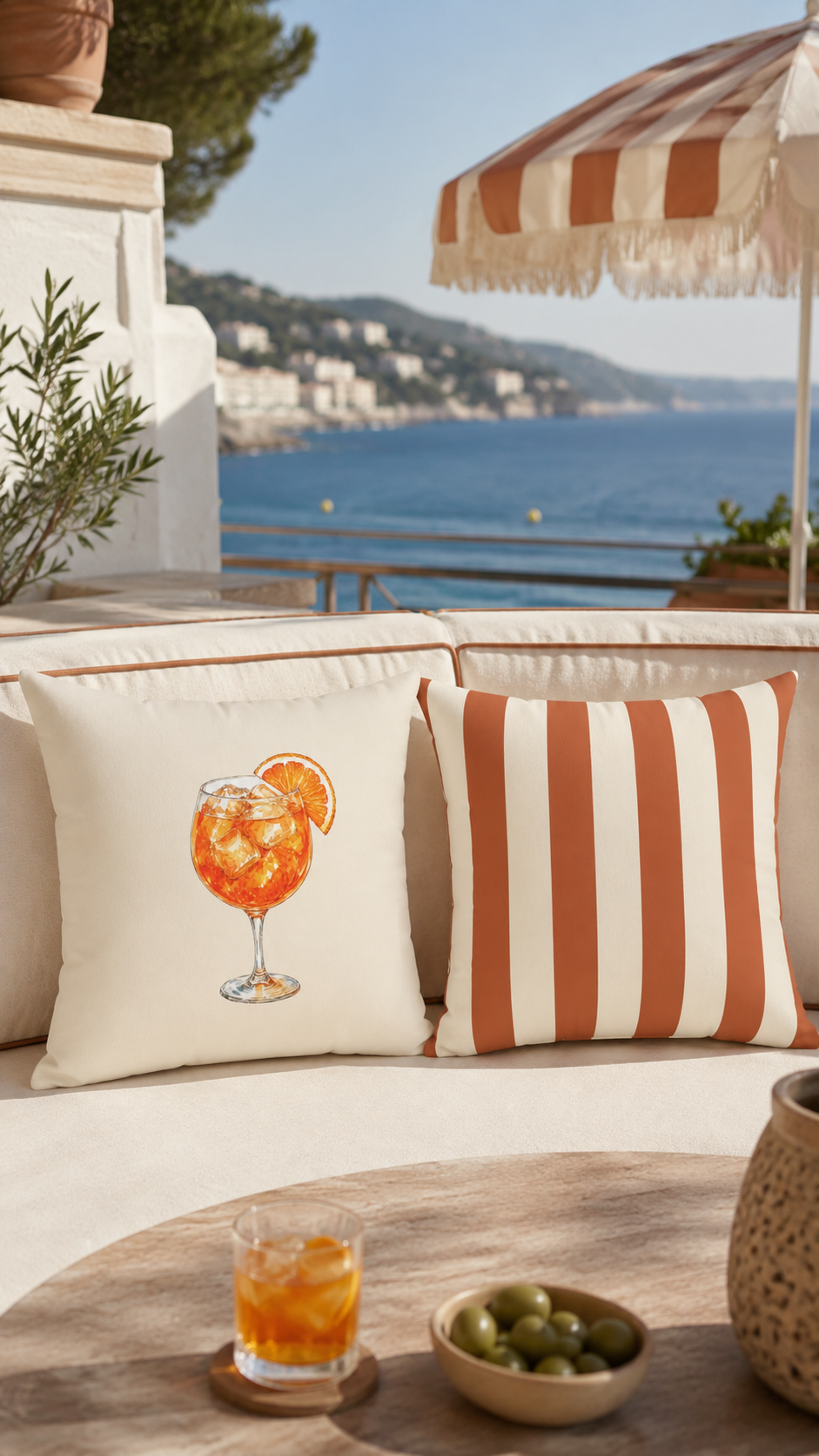 Riviera Spritz Cocktail Reversible Throw Pillow