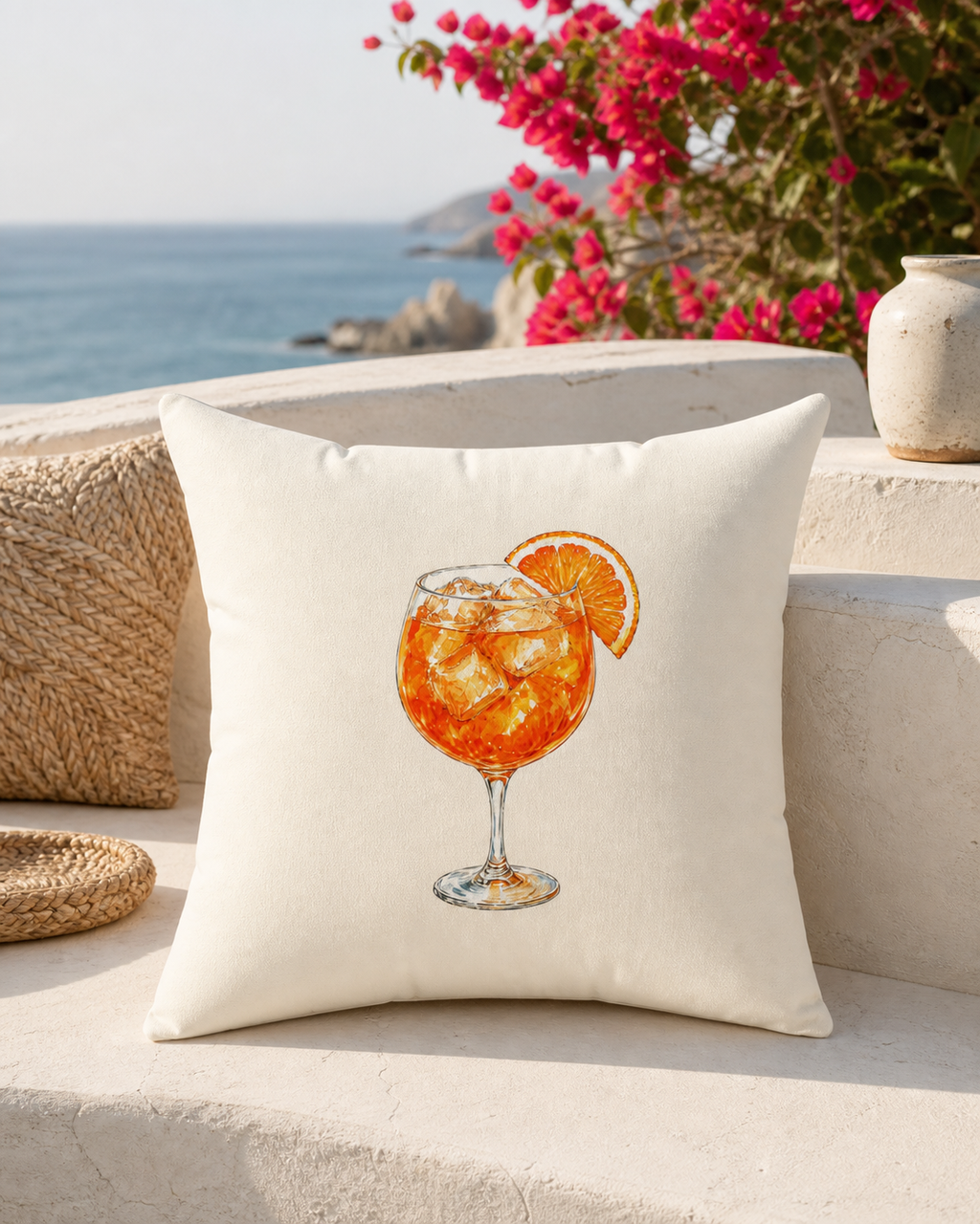 Riviera Spritz Cocktail Reversible Throw Pillow