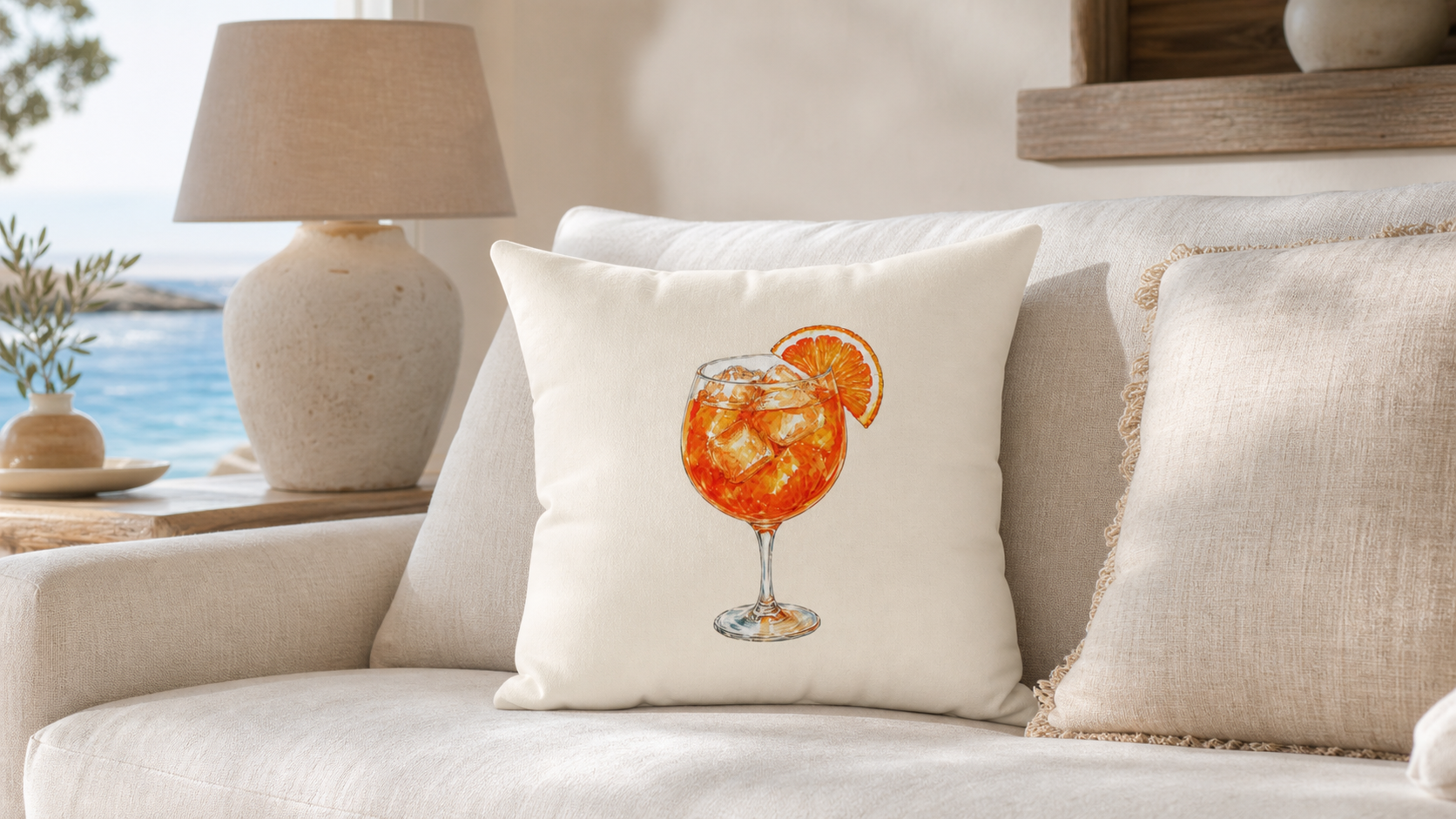 Riviera Spritz Cocktail Reversible Throw Pillow