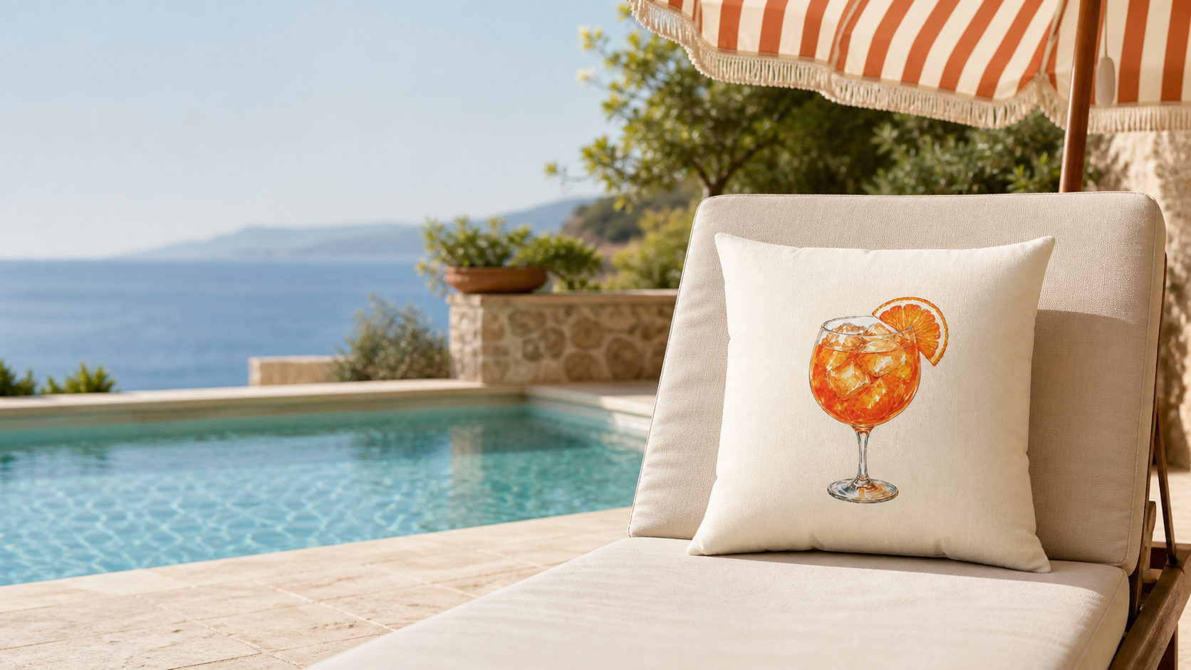 Riviera Spritz Cocktail Reversible Throw Pillow