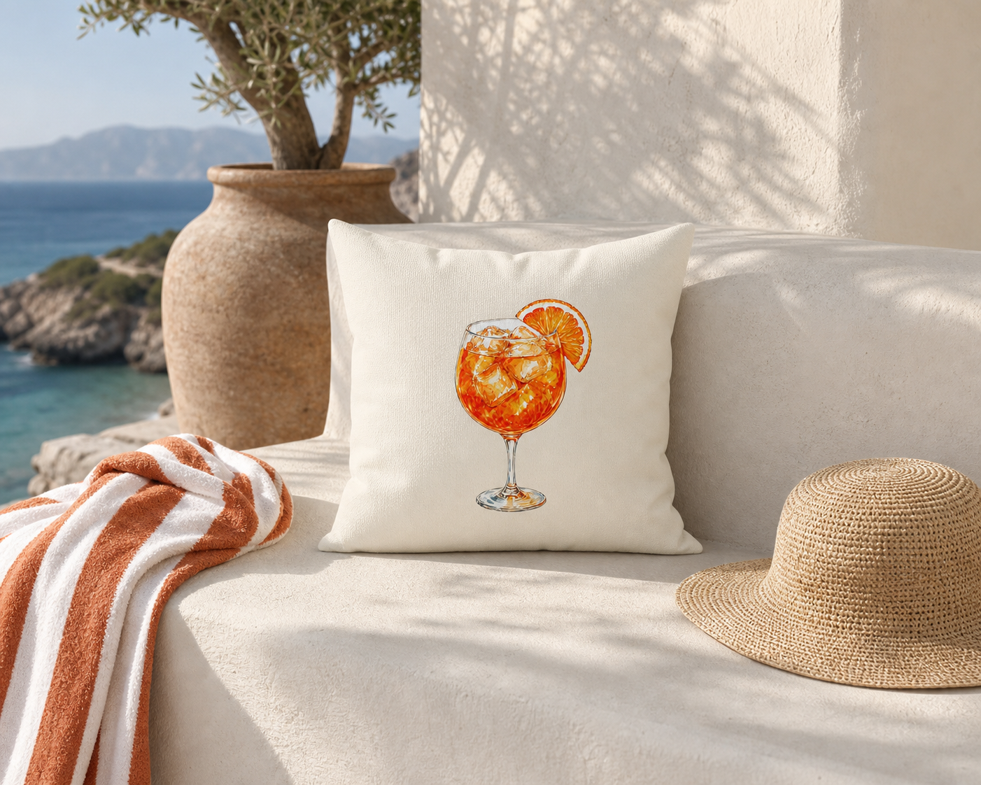 Riviera Spritz Cocktail Reversible Throw Pillow