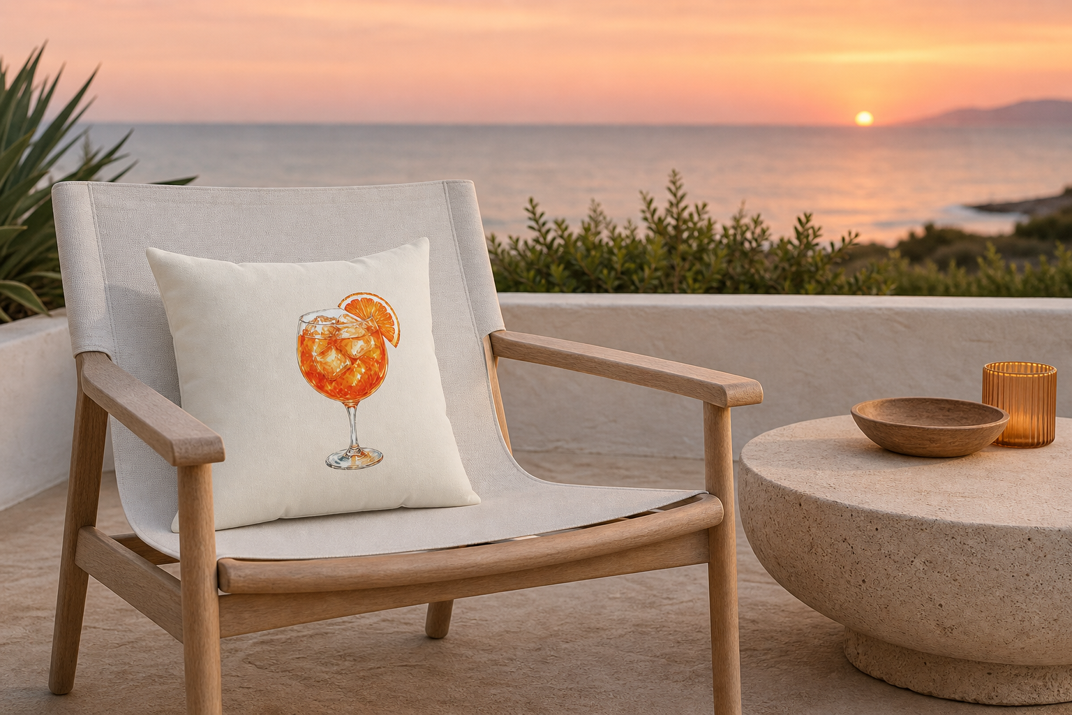 Riviera Spritz Cocktail Reversible Throw Pillow