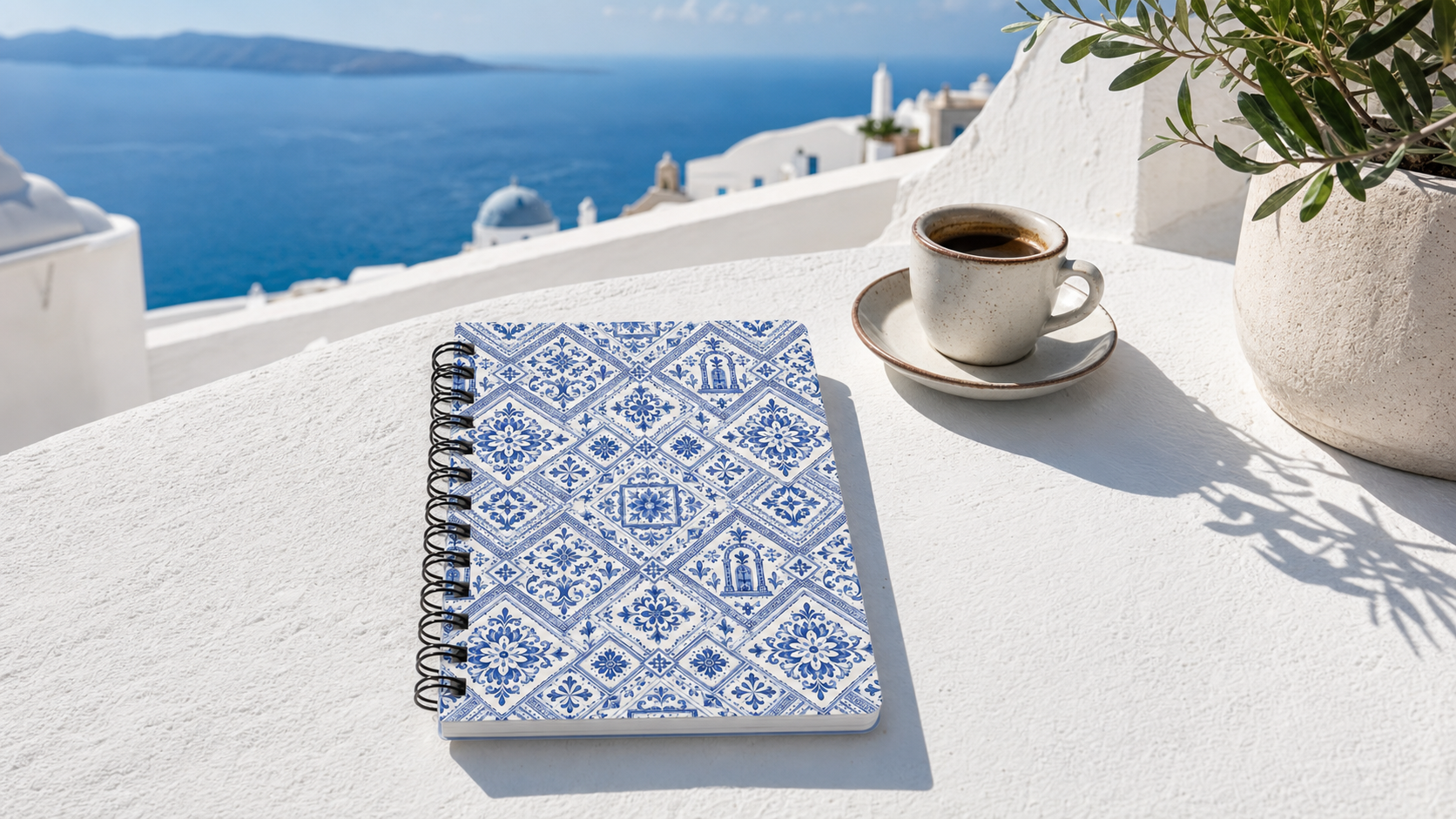 Santorini Tile Pattern Travel Journal