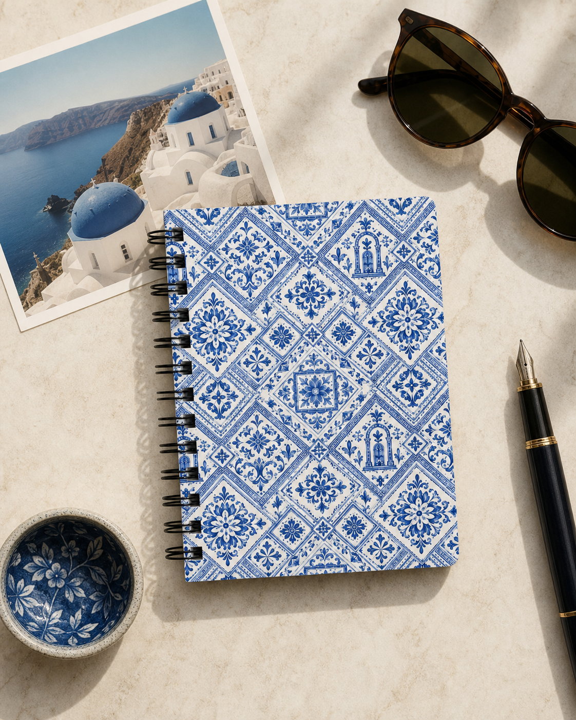 Santorini Tile Pattern Travel Journal