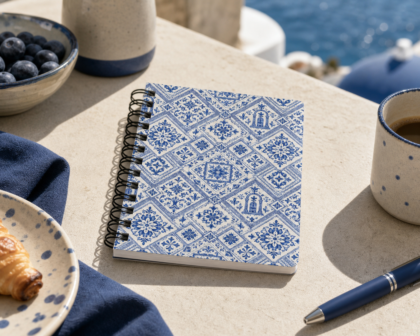 Santorini Tile Pattern Travel Journal