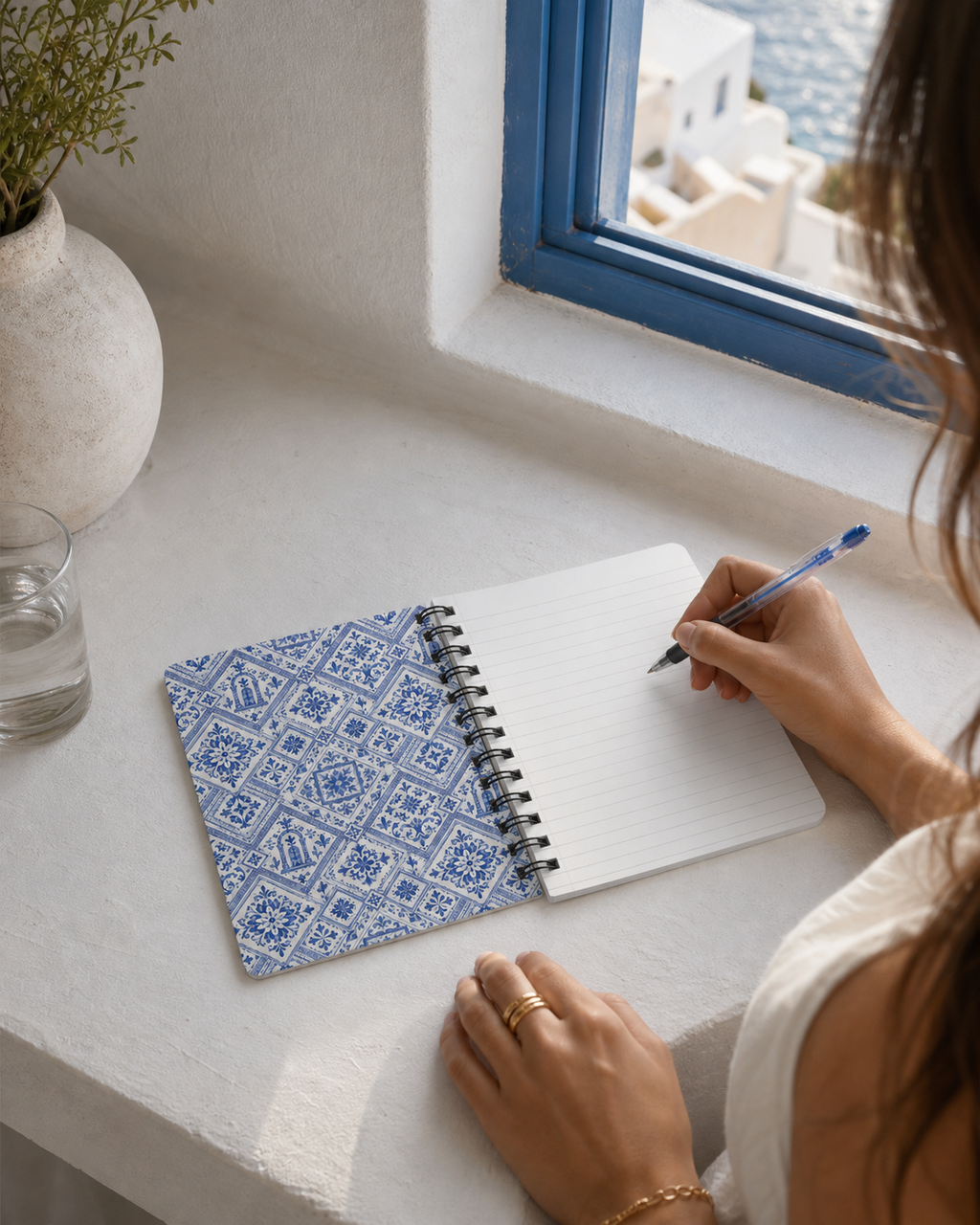 Santorini Tile Pattern Travel Journal