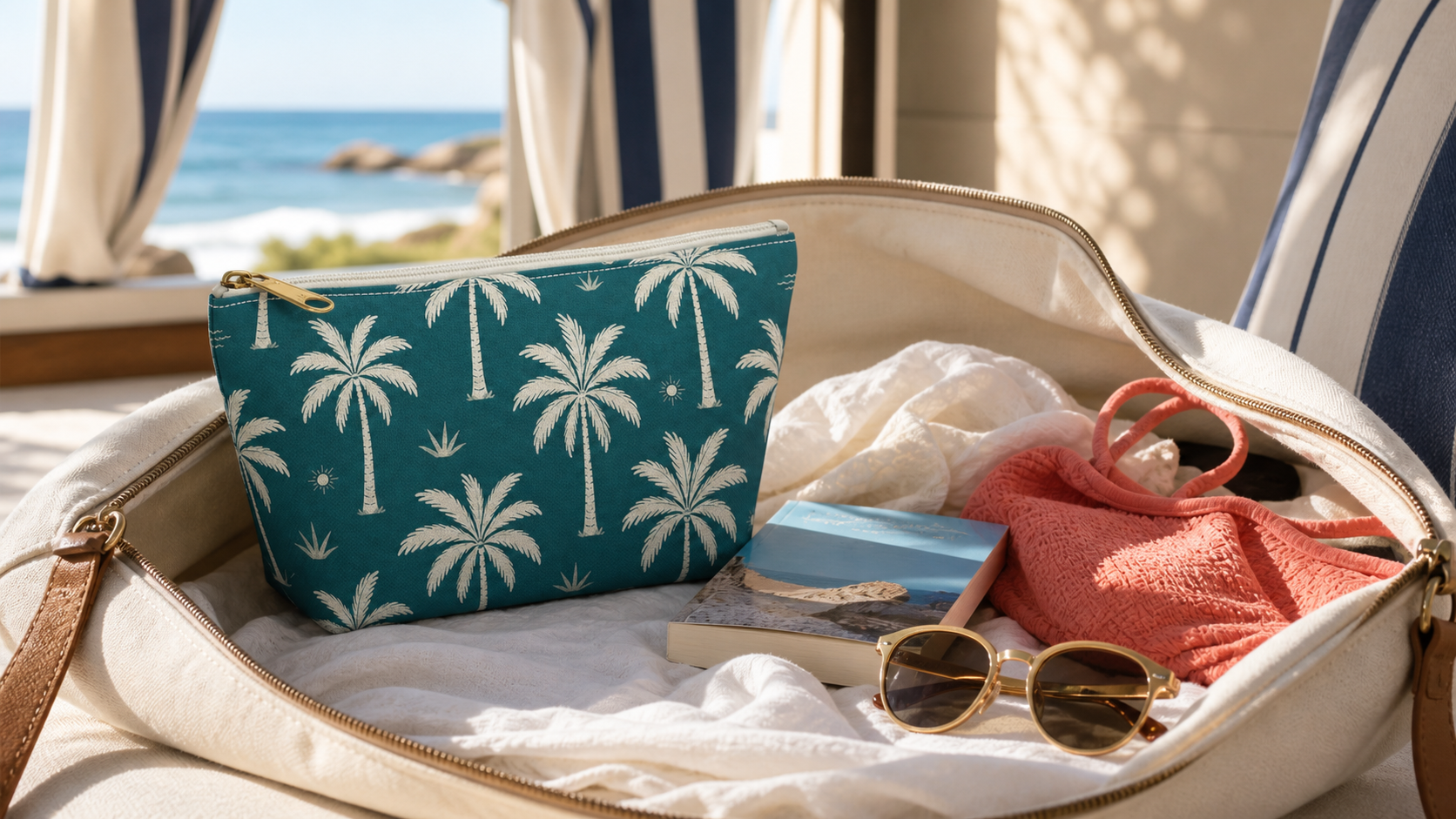 Teal Palm Cosmetic Travel Pouch - French Riviera