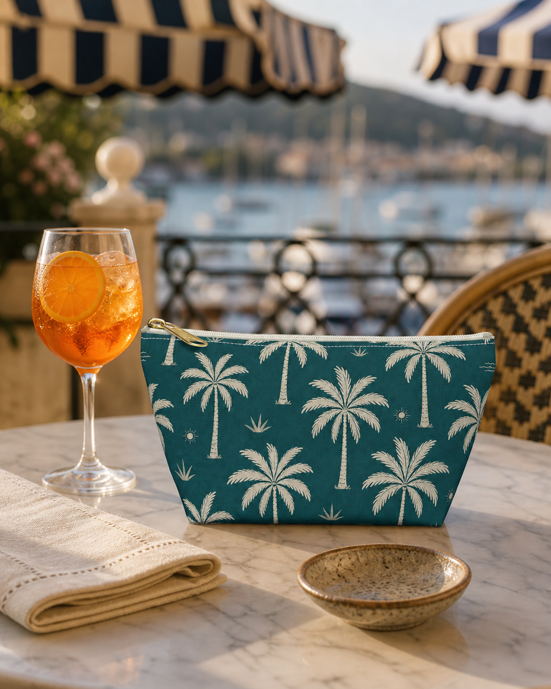 Teal Palm Cosmetic Travel Pouch - French Riviera