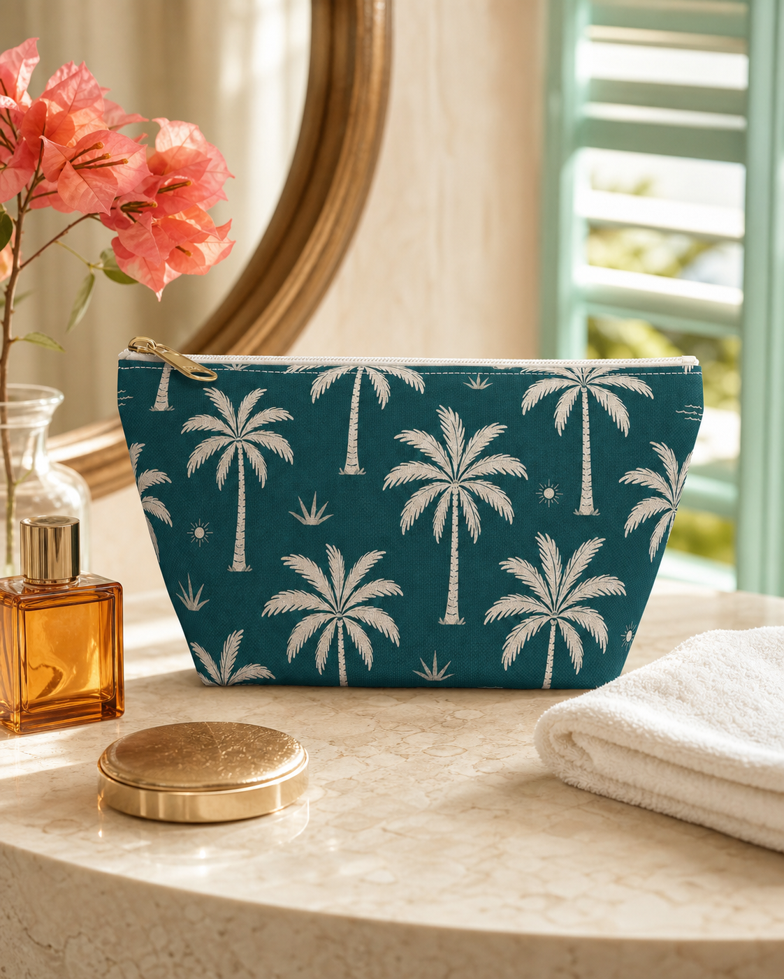 Teal Palm Cosmetic Travel Pouch - French Riviera