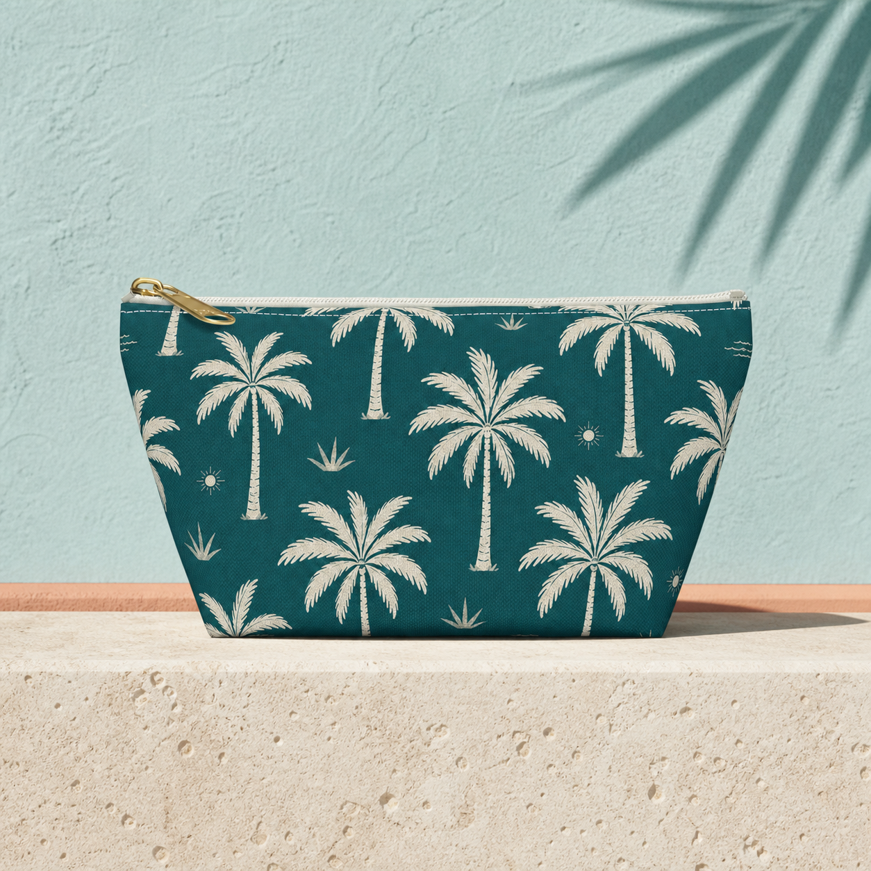 Teal Palm Cosmetic Travel Pouch - French Riviera