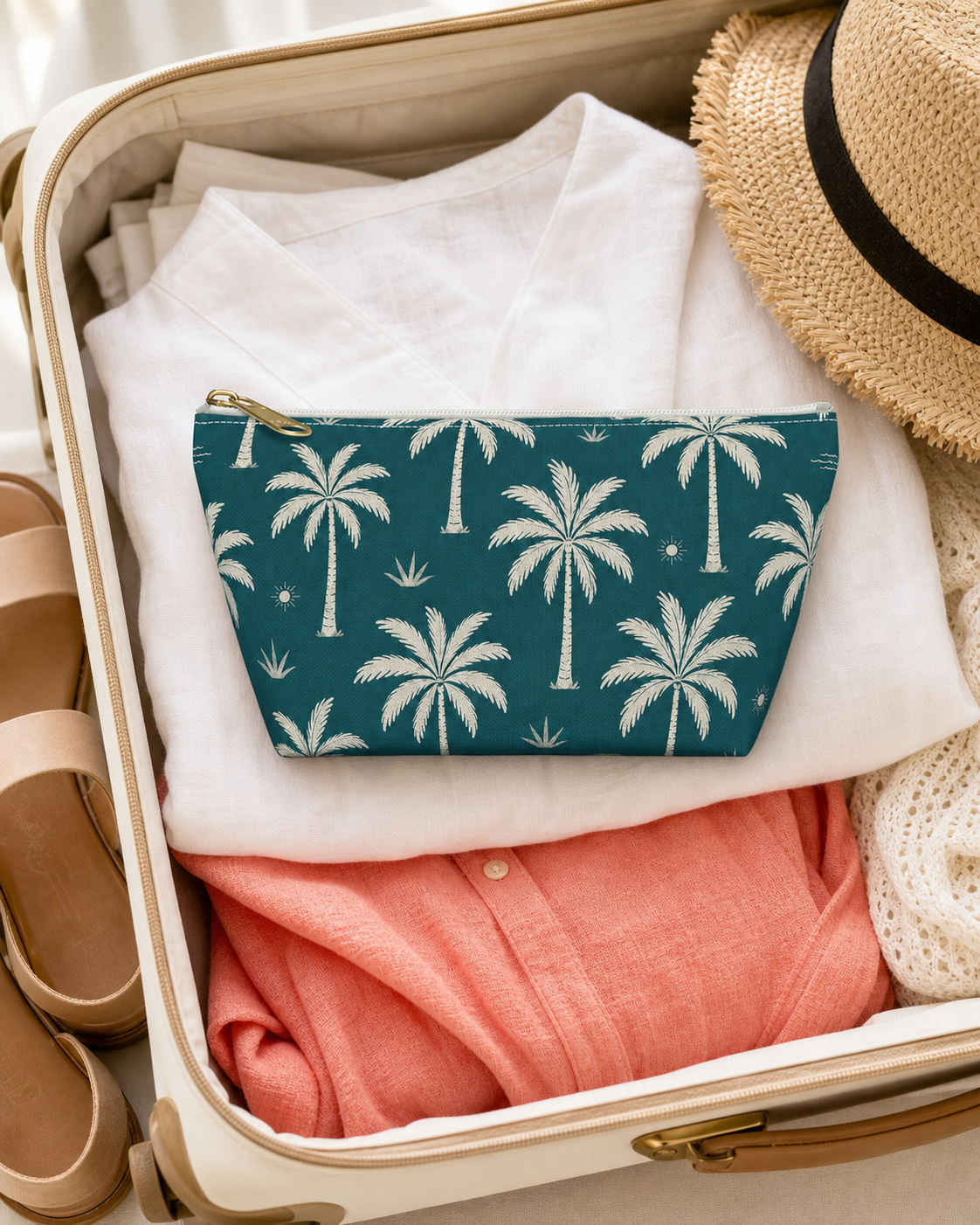 Teal Palm Cosmetic Travel Pouch - French Riviera
