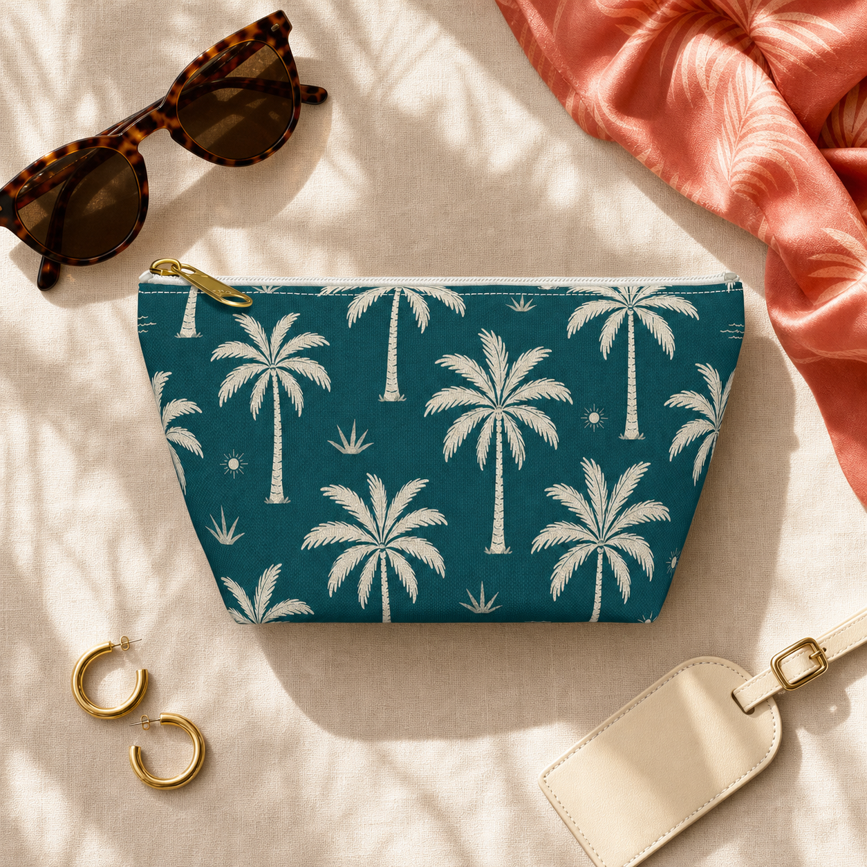 Teal Palm Cosmetic Travel Pouch - French Riviera