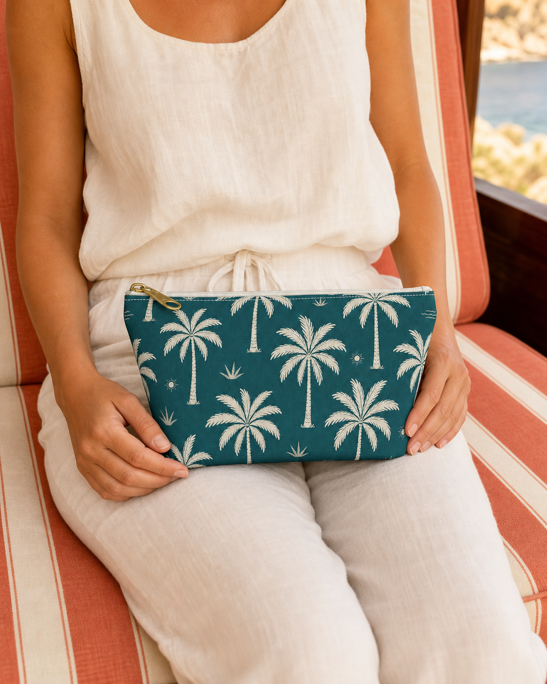 Teal Palm Cosmetic Travel Pouch - French Riviera
