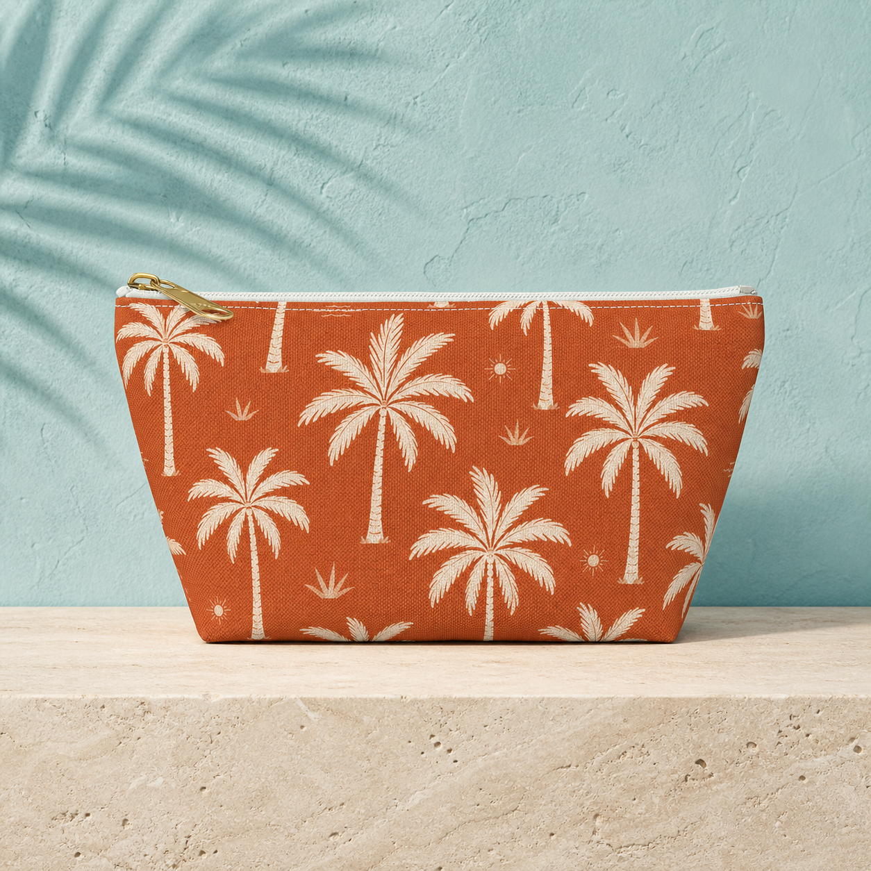 Tropical Palm Terracotta Cosmetic Travel Pouch - French Riviera
