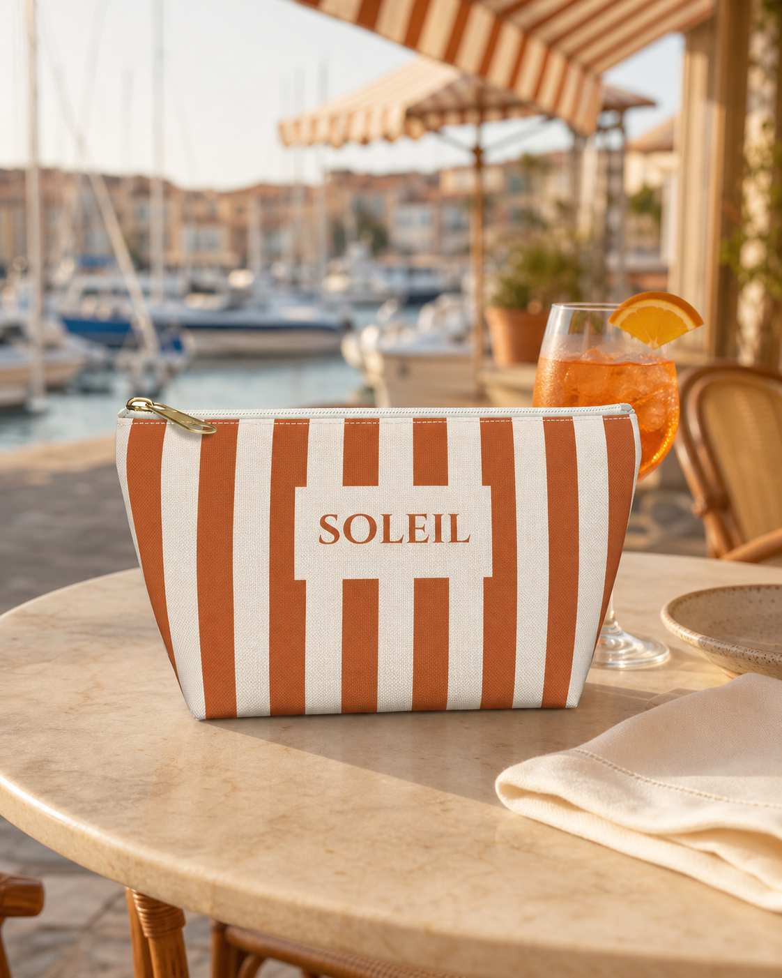 Soleil Striped Cosmetic Travel Pouch - French Riviera