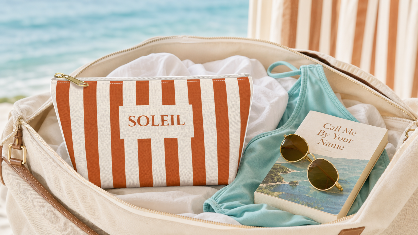Soleil Striped Cosmetic Travel Pouch - French Riviera
