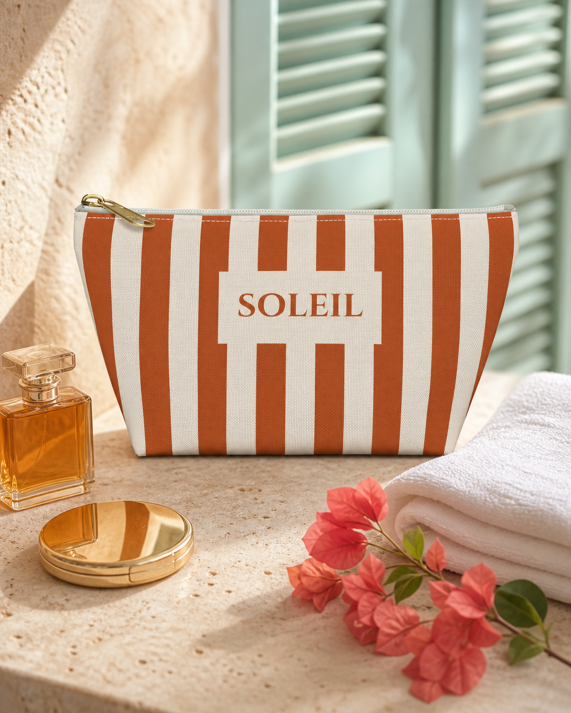 Soleil Striped Cosmetic Travel Pouch - French Riviera