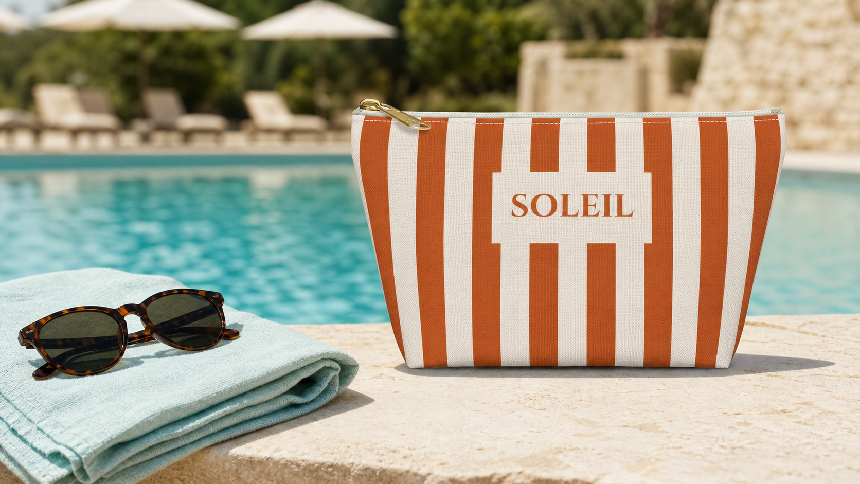 Soleil Striped Cosmetic Travel Pouch - French Riviera