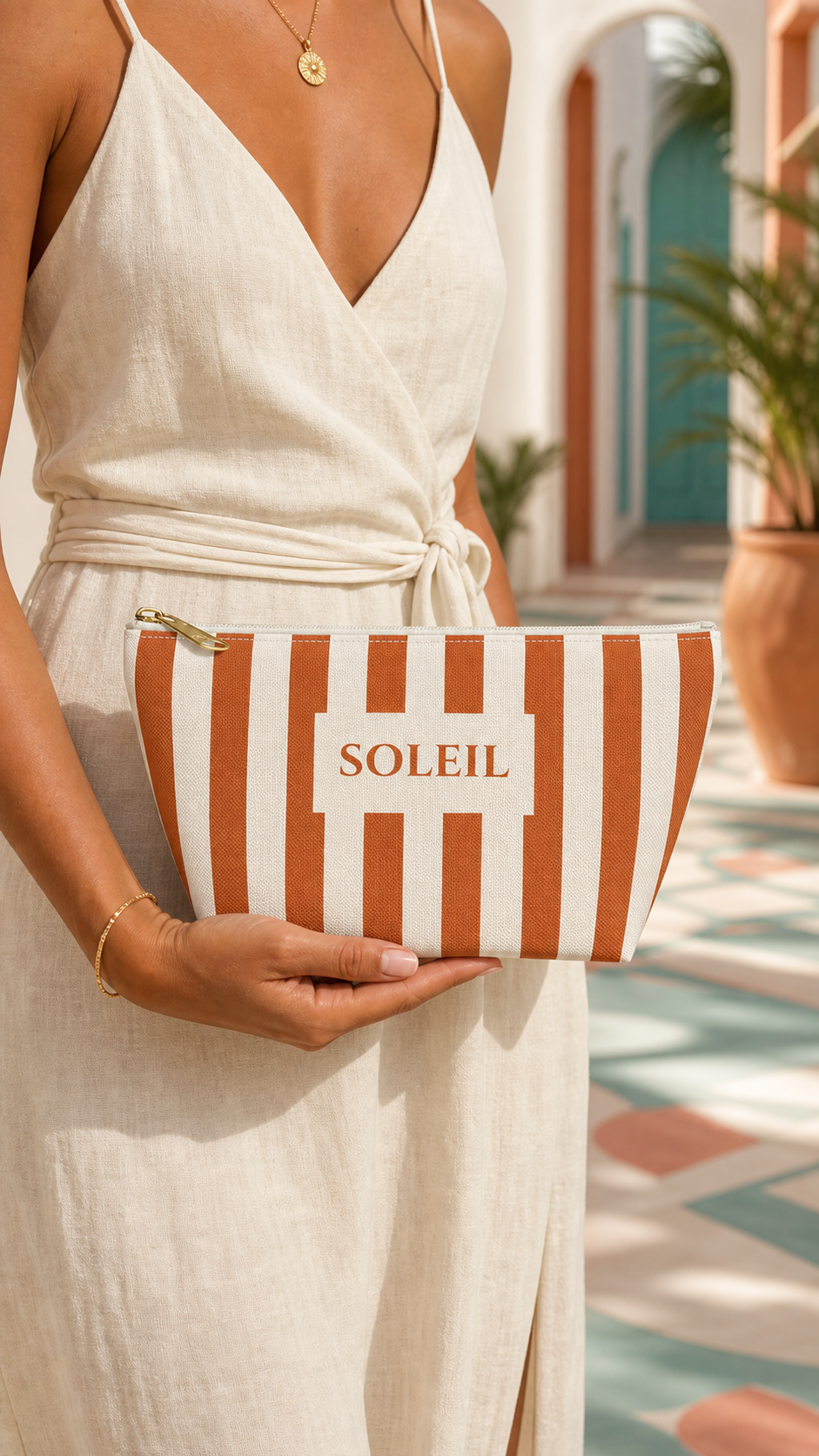 Soleil Striped Cosmetic Travel Pouch - French Riviera