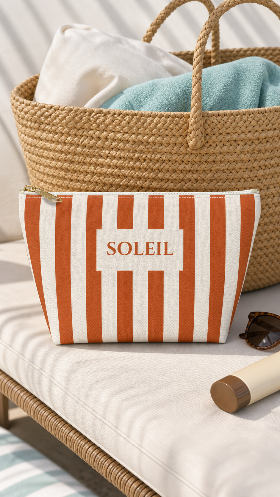 Soleil Striped Cosmetic Travel Pouch - French Riviera