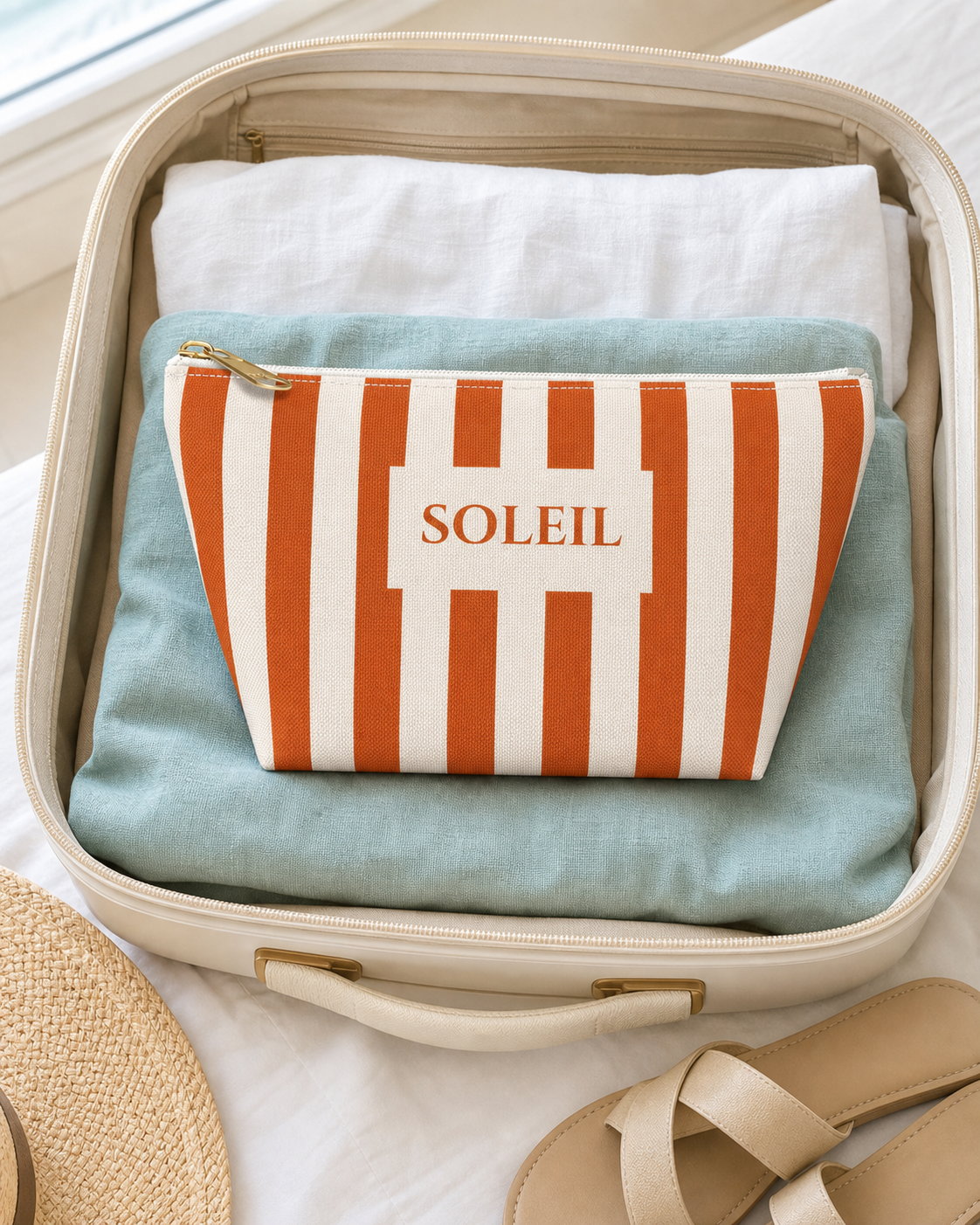 Soleil Striped Cosmetic Travel Pouch - French Riviera