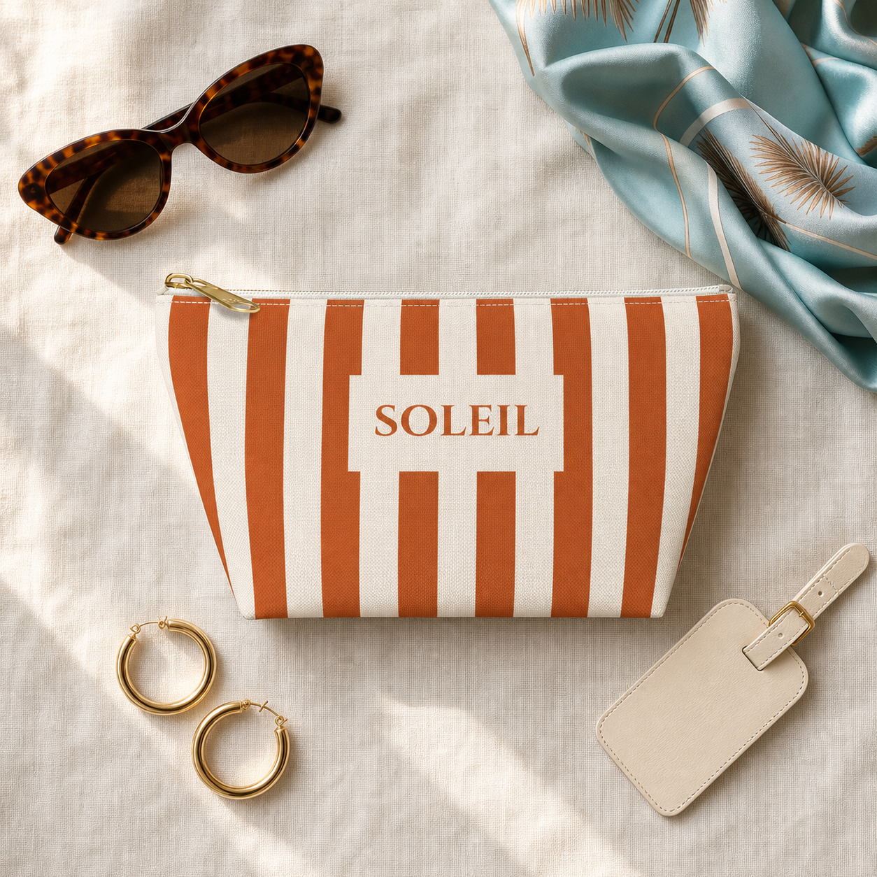 Soleil Striped Cosmetic Travel Pouch - French Riviera