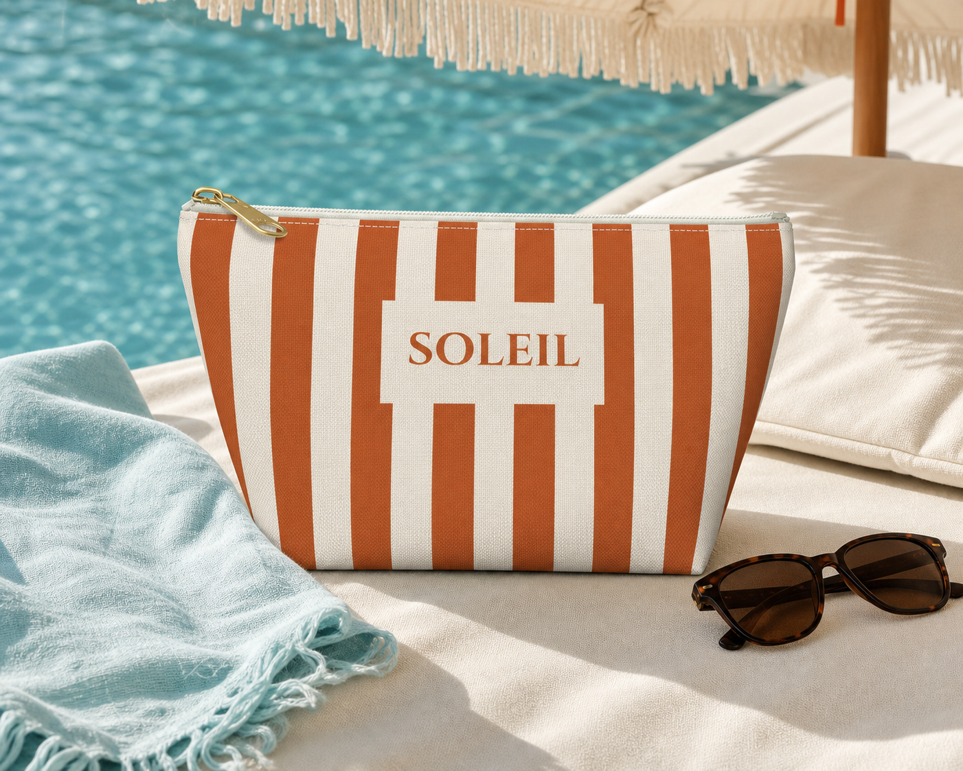 Soleil Striped Cosmetic Travel Pouch - French Riviera