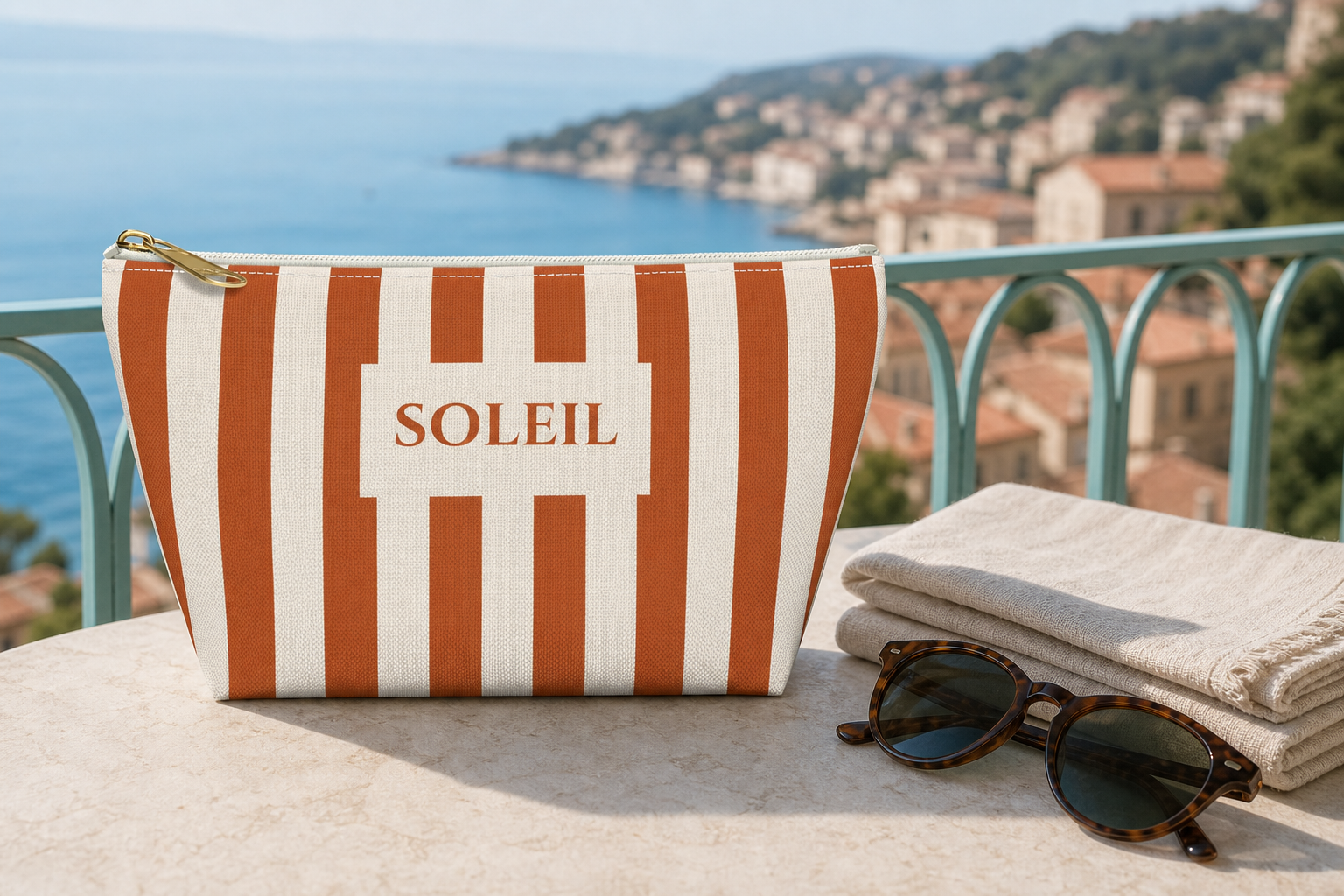 Soleil Striped Cosmetic Travel Pouch - French Riviera