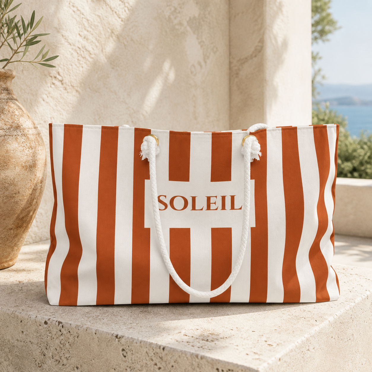 Soleil Orange Striped Weekender Tote Bag