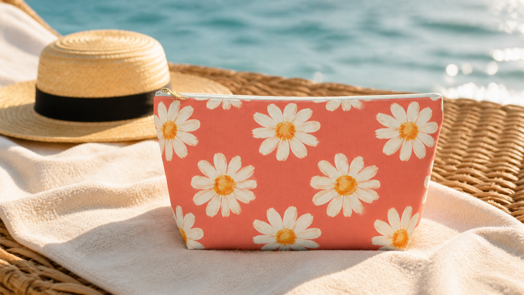 Coral Daisy Pattern Saint-Tropez Travel Bag