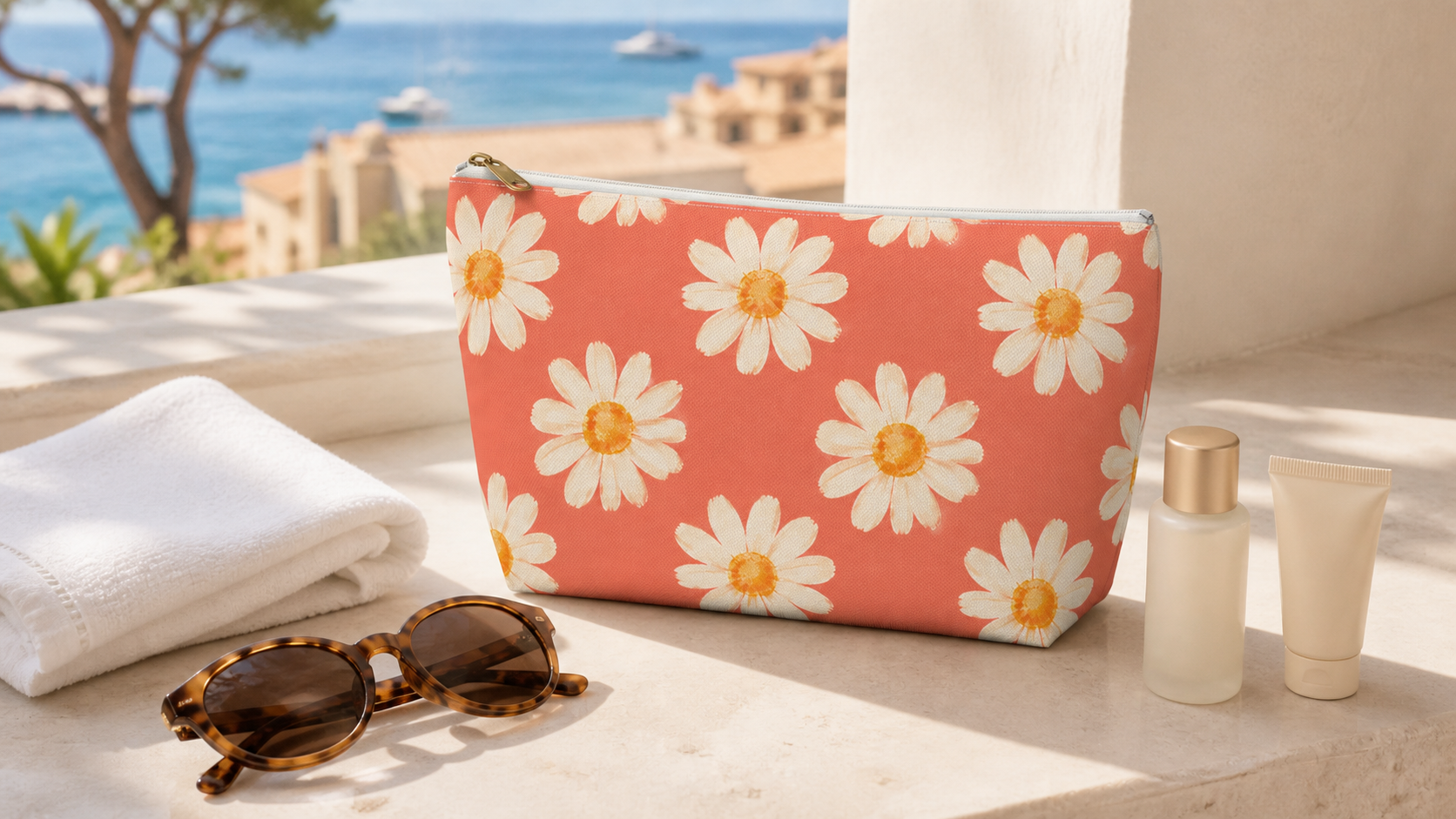 Coral Daisy Pattern Saint-Tropez Travel Bag