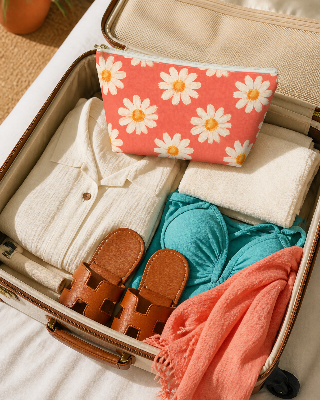Coral Daisy Pattern Saint-Tropez Travel Bag