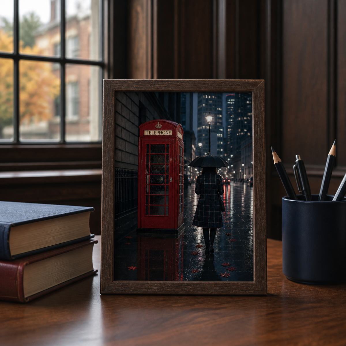 Red Call Box Rain London Art Print