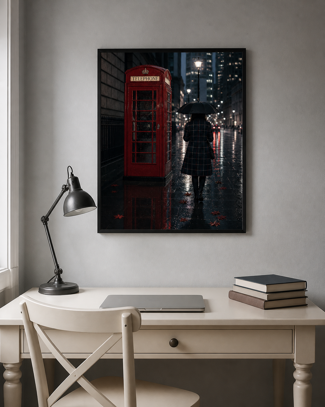 Red Call Box Rain London Art Print