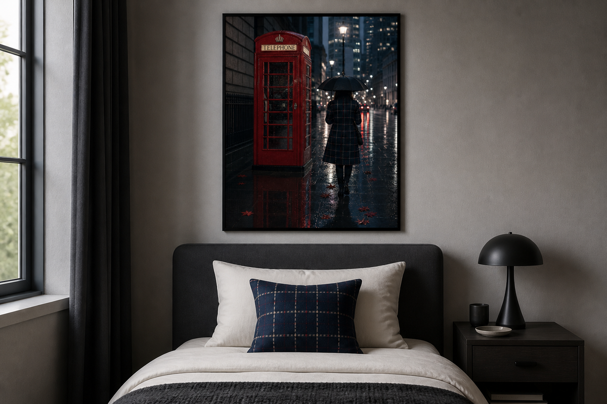 Red Call Box Rain London Art Print