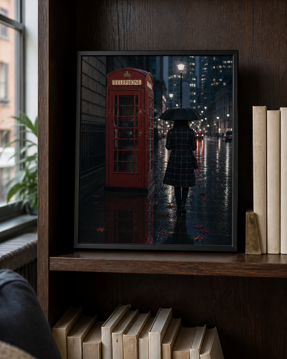 Red Call Box Rain London Art Print