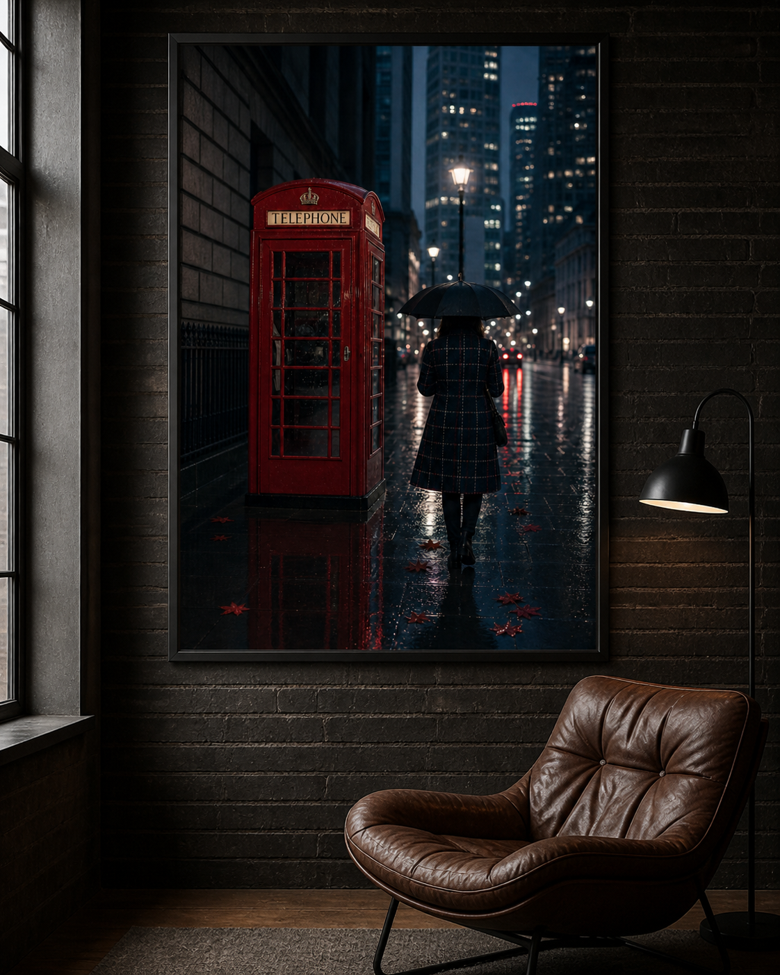Red Call Box Rain London Art Print