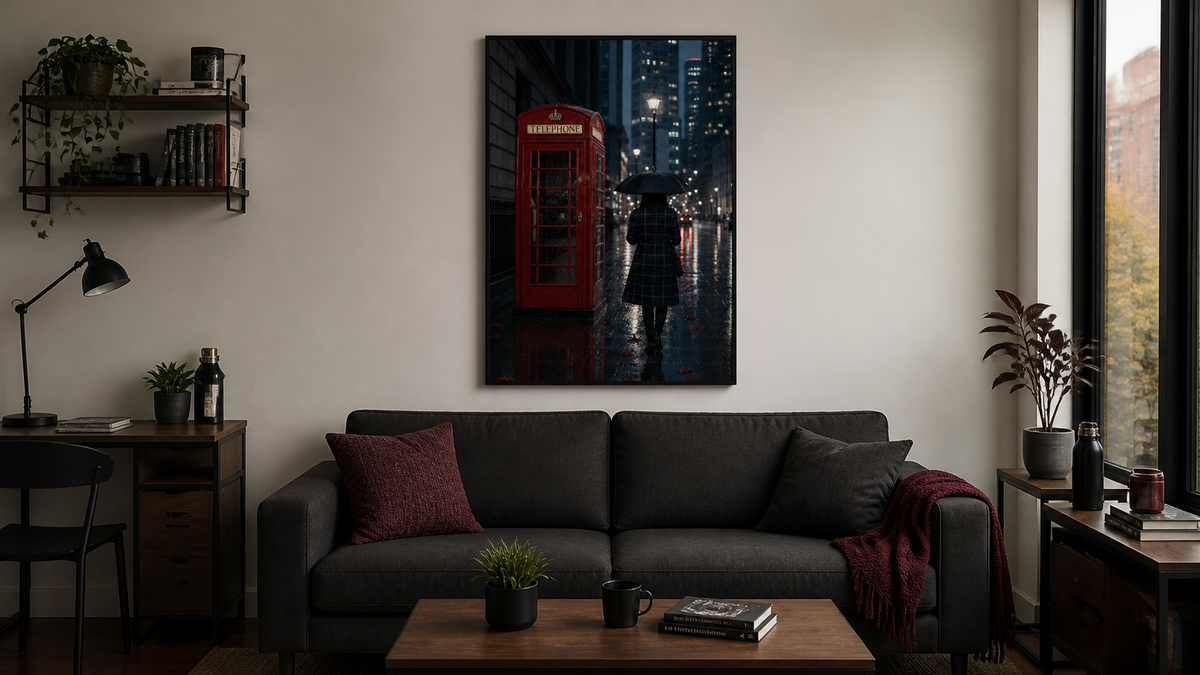 Red Call Box Rain London Art Print